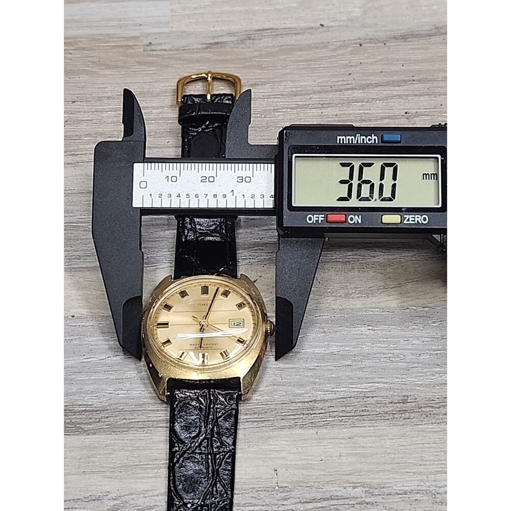 Vintage 1972 Men's Timex Automatic Watch Crosshair Dial W/Leather Strap-Working - Picture 9 of 9